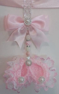 Pram charms*new*pink/white girl booties Baby pram charm hand knitted With Beads - Picture 1 of 1
