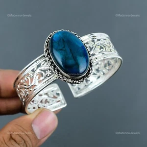 Valentines Sale Sterling Silver Natural Neon Flash Labradorite Bangle Bracelet - Picture 1 of 6