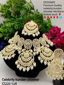 Indian Bollywood Style Gold Plated Kundan Choker Necklace Bridal Jewelry Set - Bild 1 von 3