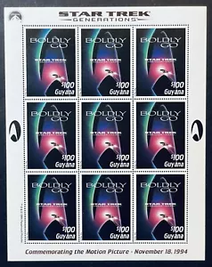 Guyana Star Trek Generations Boldly Go Stamps Sheet of 9 MNH 1994 Sci-Fi Space - Picture 1 of 1