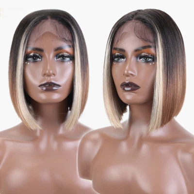 Synthetic Lace Wigs 10 Inch Straight Short For Black Women Brown Blue Red Wig - Image 1 of 4