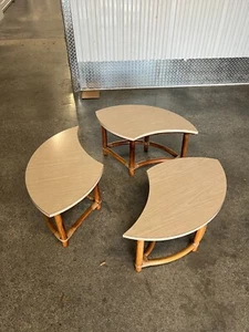 Unusual 1950's Ying Yang Puzzle Rattan Coffee Table W Laminate Top - Picture 1 of 7