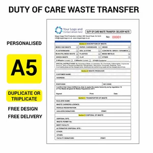 TRASFERIMENTO RIFIUTI DOVERE DI CURA, STAMPA PERSONALIZZATA NCR, FORMATO A5, CONSEGNA GRATUITA - Foto 1 di 2