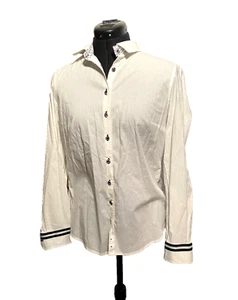 Bariloche Shirt Women Medium Button Up White Long Sleeve Dress Black Stitching - Picture 1 of 13