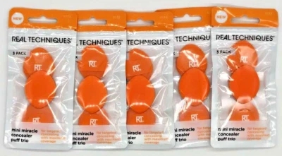 5PK Real Techniques Mini Corrector Milagro Puff Trio #0132 ~ TOTAL 15 Puffs ~NUEVO Foto 1 de 2
