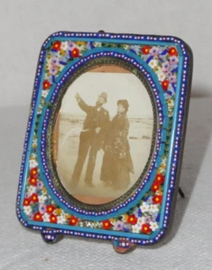 Antique Micro Mosaic Picture Frame ~ Small Brass ~ Italy ~ Victorian Photo - Picture 1 of 10