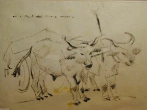 BIANCHI Virginio (1899-1970) Drawing Disegno a Carboncino ORIGINALE "Tori" I - Imagen 1 de 1