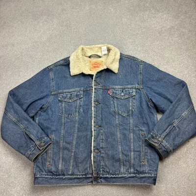 Levis Denim Jacket Adult X Large Blue Sherpa Lined Trucker Red Tab Fleece Men* - Image 1 of 4