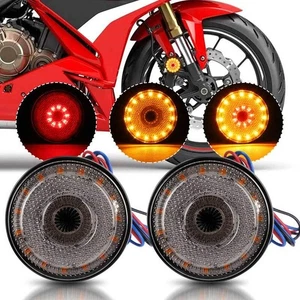 2x Motorcycle LED Turn Signal Round Tail Light Yellow Red Universal 24LED 12V - Picture 1 of 9