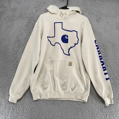 Carhartt Texas Sudadera con Capucha Para Hombres Pequeña Crema Calce Suelto Gráfico Logo Sudadera Trabajo Foto 1 de 4