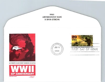 S06-1812, WWII 50TH ANNIV., US TROOPS CLEAR ENEMY BUNKERS IN SAIPAN, A/C FDC - Image 1 of 2