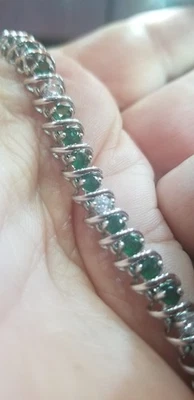 Brazalete Tenis Oro Blanco 14kt S Esmeraldas y Diamantes Foto 1 de 4