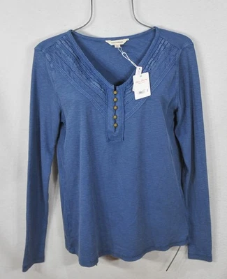 Lucky Brand 女式衬衫 XL 蕾丝纽扣领长袖蓝色上衣全新带标签 — 第 1/4 张图片