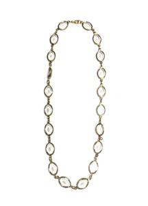 Collana Vintage Lunetta Trasparente Sfaccettata e Perline Tono Oro Girocollo 16” Girocollo Retrò - Foto 1 di 24