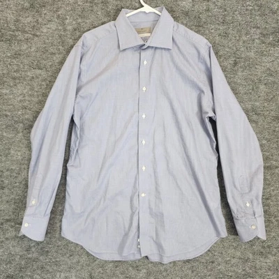 Camisa CANALI Impecable Para Hombres 43-17 Azul Micro Cuadros Vestido Manga Larga Algodón Foto 1 de 4