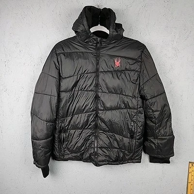 Spyder пуховик куртка женщин XL черный нейлон флис с логотипом тяжелый открытый лыж - Изображение 1 из 4