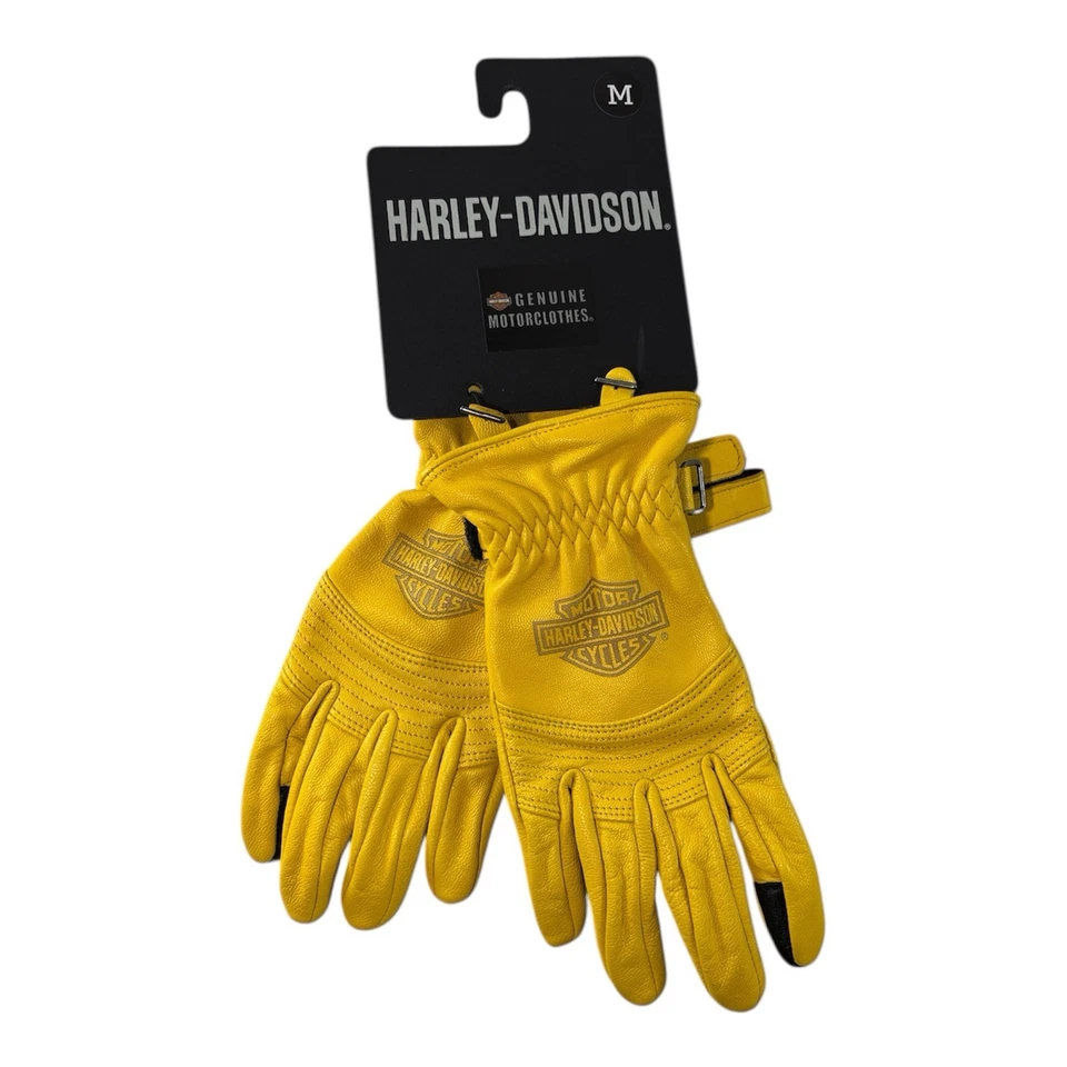 Harley-Davidson Yellow Leather Riding Gloves Medium NWT Touchscreen 98153-23VW - Image 1 of 3