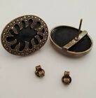 Vintage, sterling silver earrings, onyx , marcasite. stud clasp. oval buttons