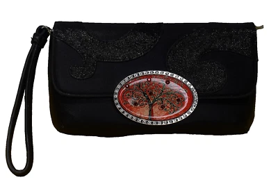 Debbie Brooks 纽约手提包 9 英寸 x 5 英寸腕带手拿包黑色带水钻扣 — 第 1/4 张图片