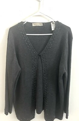 Cárdigan Suéter Mujer 1X Indie Grunge Lana Gris Cuentas Cachicho Maduro Foto 1 de 4