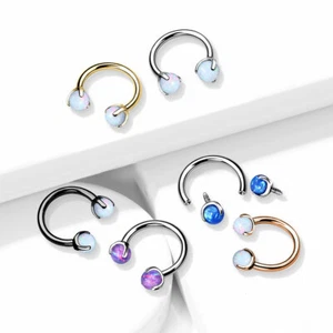 Claw Set Opal Stone Internally Threaded Horseshoes Nose Septum Rings Cartilage - Picture 1 of 19