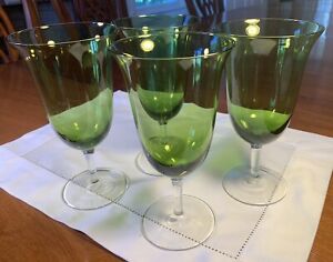 4 Elegant Hand Blown Glass Sage Green Goblets 7 1/2" x 4" (8 avail)