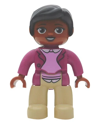 Lego Duplo Frau schwarze Haare beige Beine Figur Duplofigur 47394pb214 Neu - Bild 1 von 2