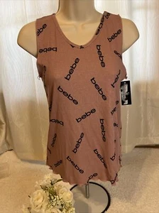 Bebe Tank top womens Sz M pink rose logo ribbed - Picture 1 of 3