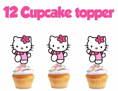 12 HELLO KITTY Cupcake Topper, Cumpleaños Comida Elige Favor Fiesta Foto 1 de 2