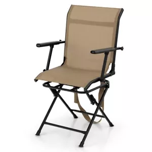 Foldable Swivel Patio Chair Outdoor Fishing Camping Armrest Hunting Mesh Chair - Picture 1 of 14