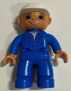 Lego Duplo Male Figure Blue Legs & Shirt, White Helmet 47394pb105 - Picture 1 of 6