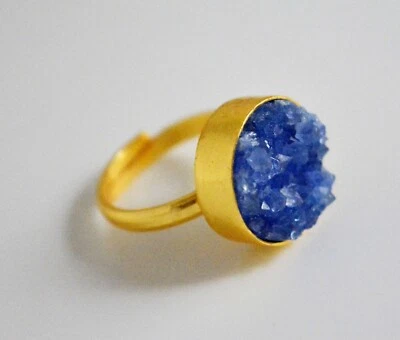 Anel folheado a ouro ajustável quartzo druso azul - Imagem 1 de 3