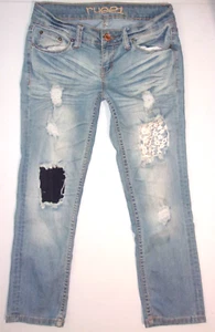 Juniors/Women's Rue 21 low rise cropped distressed slim leg blue jeans size 1/2 - Picture 1 of 4