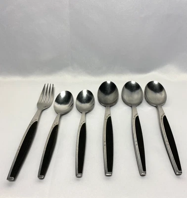 Mar-Crest Ébano Elegancia Acero Inoxidable Estrellas Atómicas Mango Negro 6 Piezas MCM De Colección Foto 1 de 4