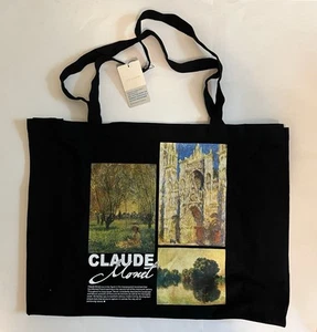 NUEVO Bolso de Mano para Libros Claude Monet Grande de Lona Arte Compras - Negro - Imagen 1 de 3