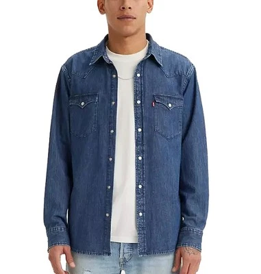 Levi's Men's Classic Standard Fit Western Casual Denim Medium Wash Dress Shirt - Image 1 of 4