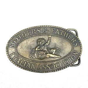 Vintage Italian Association Mothers & Fathers Solid Brass Belt Buckle B-37 - Picture 1 of 5
