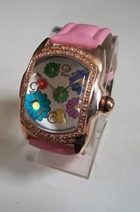Women's Stones Flowers Pink Leather Band  Fashion Dressy Fun Big Dial Watch - Picture 1 of 7