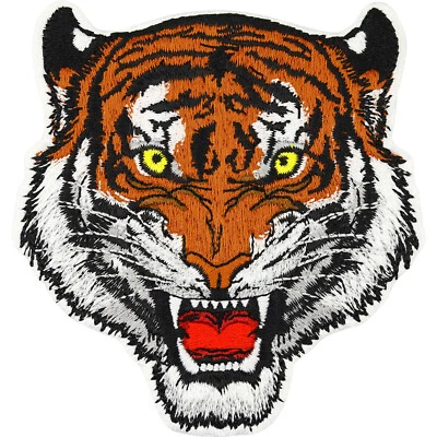 Tigerkopf Aufnäher Tiger Patch Bügelbild brüllender Tiger Sticker 100x95mm - Bild 1 von 4