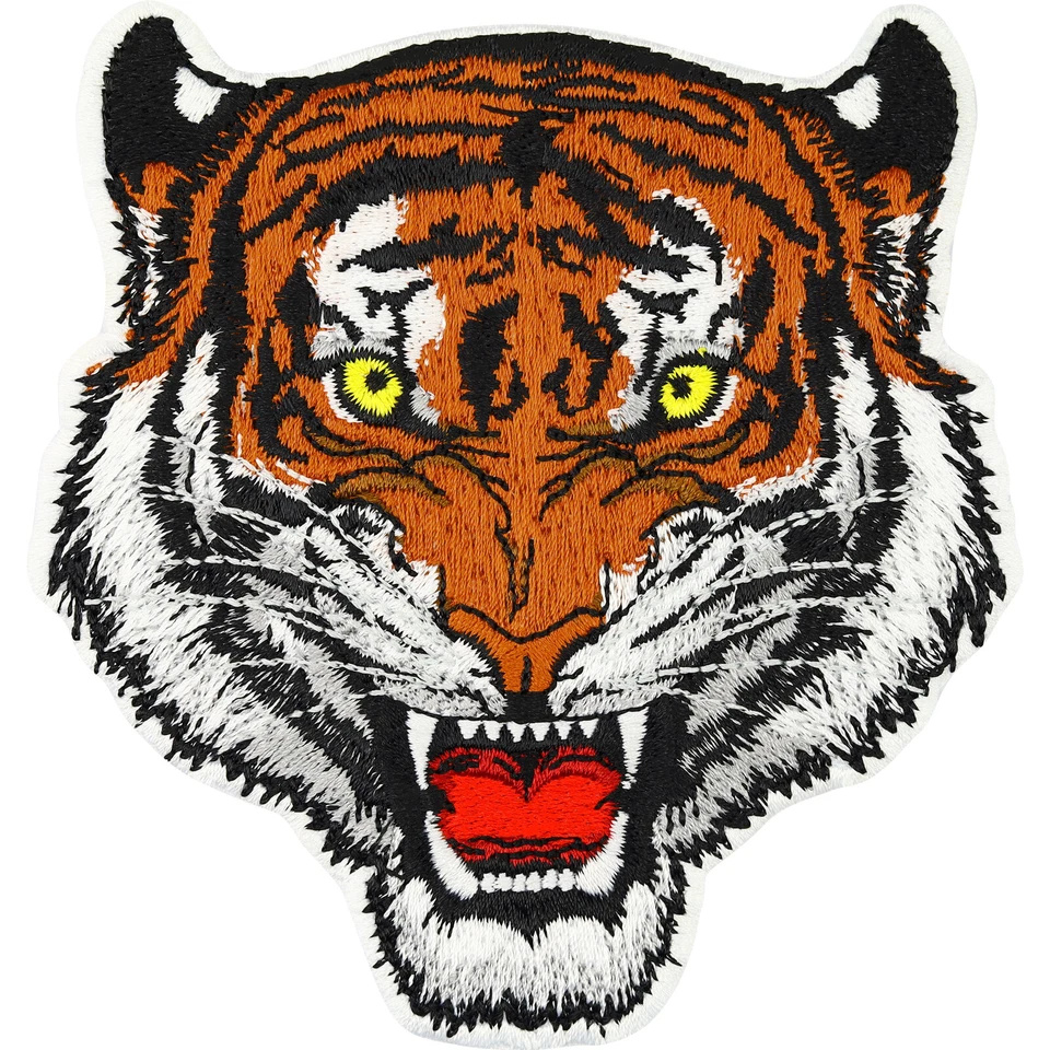 Tigerkopf Aufnäher Tiger Patch Bügelbild brüllender Tiger Sticker 100x95mm - Bild 1 von 4