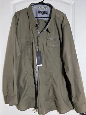 Hombre Abotonado 3XL Triumph Over Tragedy Nuevo Con Etiquetas Verde Oliva/Gris Manga Larga Foto 1 de 4