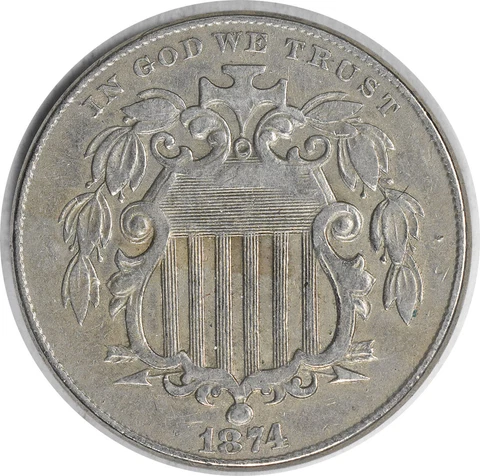 1874 Shield Nickel DDO EF Uncertified Cover
