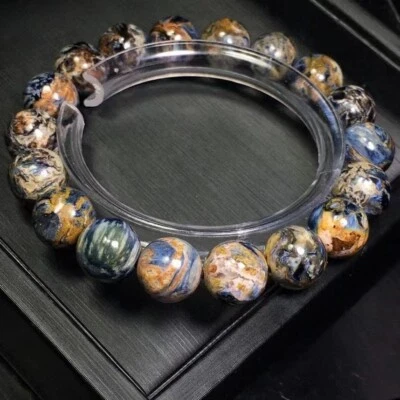 Pulsera de cuentas redondas gemas elásticas de pietersita azul natural genuino 11 mm AAAAA Foto 1 de 4