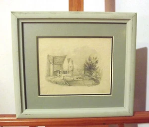 Townscape with Man Fishing Signed T. BURNS 1834 original drawing - Picture 1 of 2