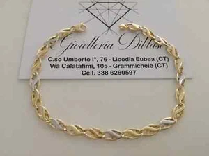 18K YELLOW WHITE GOLD BRACELET 5mm ALTERNATE ONDULATE 2+1 LINK 8.3" ITALY MADE - Picture 1 of 8
