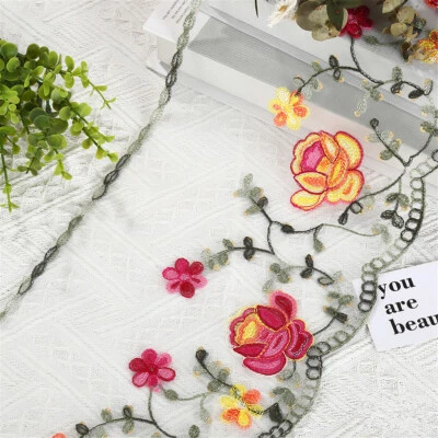 1 Yd Embroidered Flower Venise Mesh Lace Trim Fabric Sewing DIY Craft Decor - Image 1 of 4