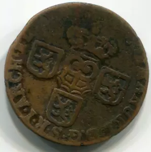 1712 Spanish Netherlands Namur Maximilian Emanuel Bavaria 1 Liard Copper Coin - Picture 1 of 2