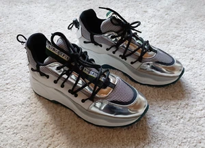 schöne Fabi Sneaker Leder Stoff Weiß Silber Schwarz Größe 40,5 Italien wie neu - Imagen 1 de 11