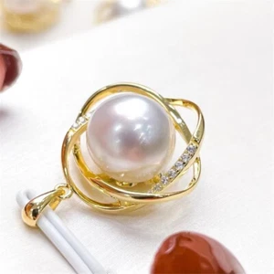 Colgantes de perlas de cobre chapados en oro de moda AAAA 9-10 MM - Imagen 1 de 9