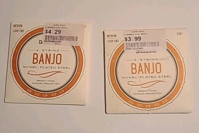  Two D'Addario EJ61 Nickel 5-String Banjo Strings, Medium, 10-23  - Image 1 of 4